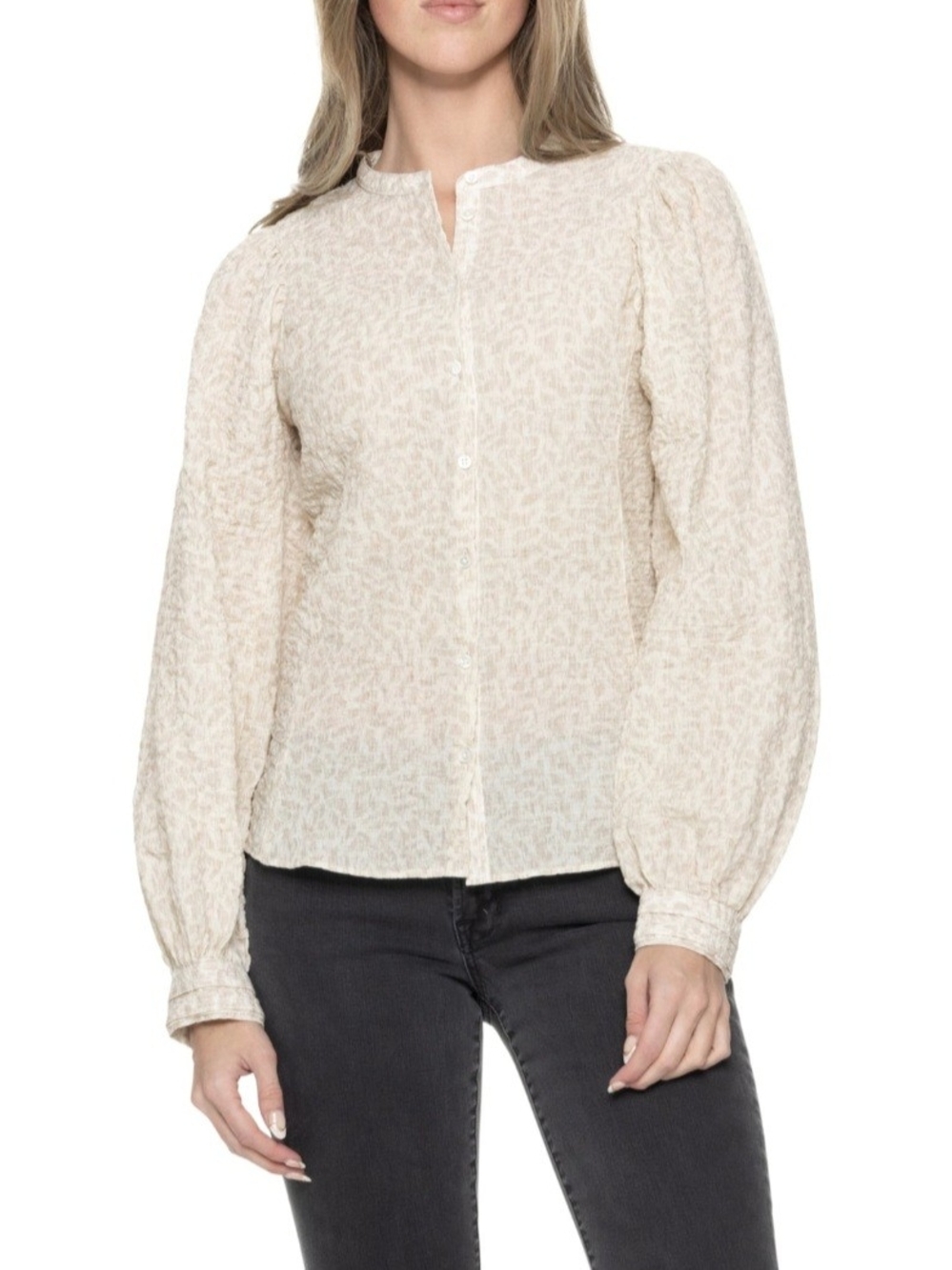 Peter Millar Cameron Printed Seersucker Blouse - Cotton Long Sleeve Size L